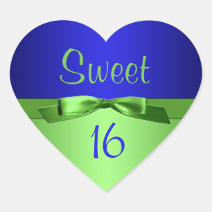 Limoen en Royal Blue Sweet 16 Heart Shaped Sticker