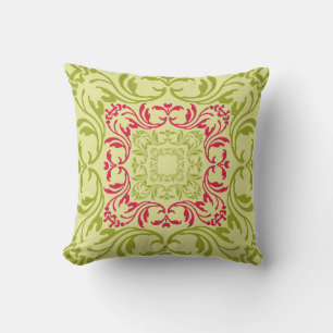 Limoen en Roze  bloemmotief Damask Kussen
