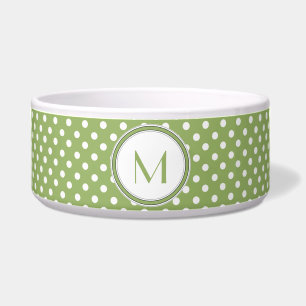 Limoen en White Polka Dot Monogram Pet Bowl Voerbakje