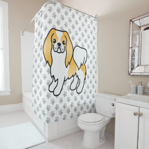 Limoen En Witte Japanse Chin Cartoon Hond & Pootje Douchegordijn