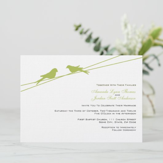 Limoen en witte Tortelduifjes op een draad Kaart (Staand voorkant)