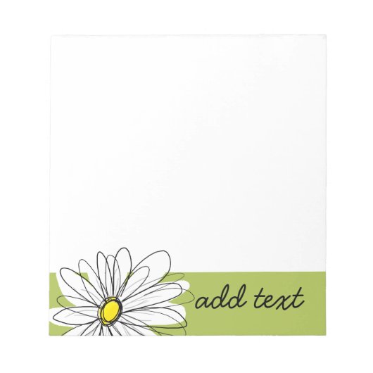 Limoen en Witte Whimsical Daisy met aangepaste tek Notitieblok (Voorkant)