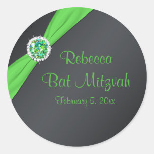 Limoen en zwart 1,5" ronde Bat Mitzvah Sticker