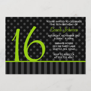Limoen en zwarte poka Dot Stripes Sweet 16 Birthda Kaart