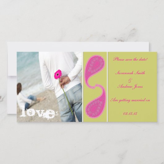 Limoen & Framboos Paisley Bewaar de Datum  Jouw fo Save The Date (Voorkant)