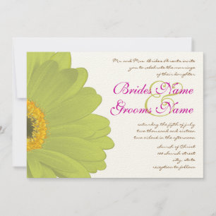 Limoen & Fuchsia Gerber Daisy Wedding Invitation Kaart