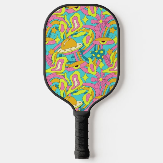 Limoen Geel Roze Retro 70s Psychedelic Trippy Pickleball Paddle (Voorkant)