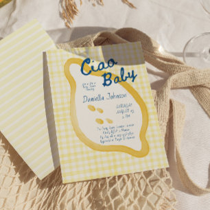 Limoen Gingham Ciao Baby Shower Kaart