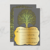 Limoen Gold Swirl Damask Tree Wedding RSVP (Voorkant / Achterkant)