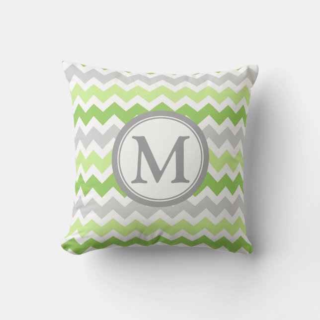 Limoen Gray Chevron Monogram Decoratief Pillow Kussen (Voorkant)