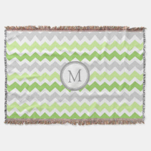 Limoen Gray Chevron Pattern Monogram Throw Blanket Deken