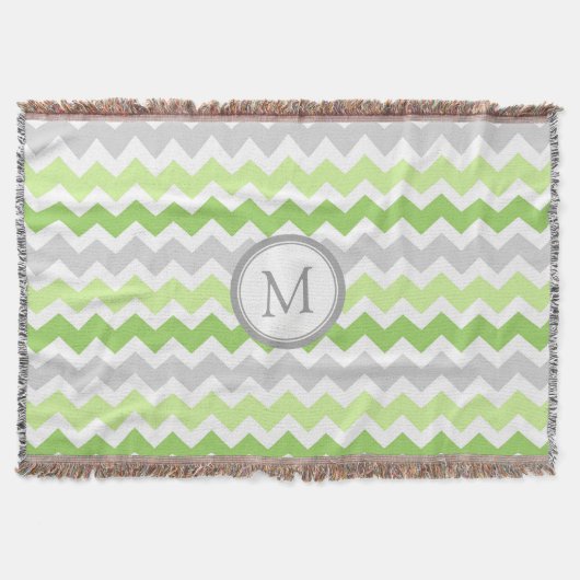 Limoen Gray Chevron Pattern Monogram Throw Blanket Deken (Voorkant)