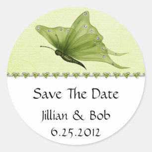 Limoen Jewel Hearts Paarse vlinder Save the Date Ronde Sticker