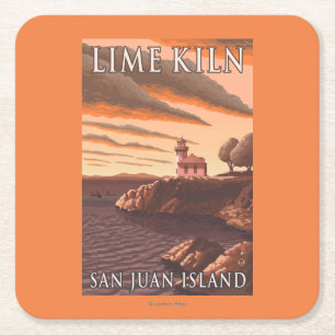 Limoen Kiln Lighthouse Vintage Travel Poster Vierkante Kartonnen Onderzetter