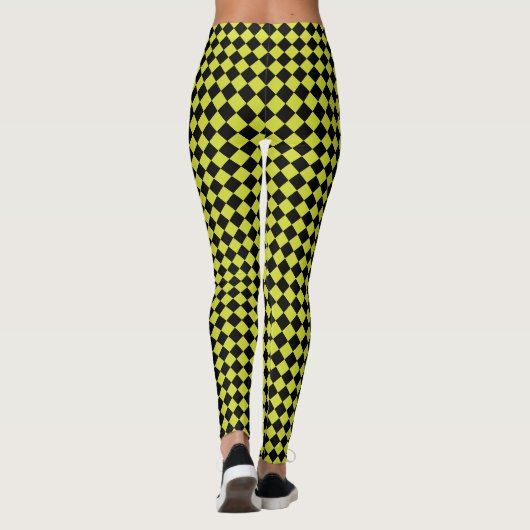 Limoen met zwarte Checker Racing Leggings (Achterkant)