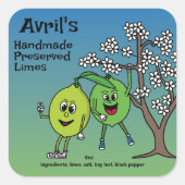 Limoen Pals Funny Cartoon bewaart wrongel en meer Vierkante Sticker (Voorkant)