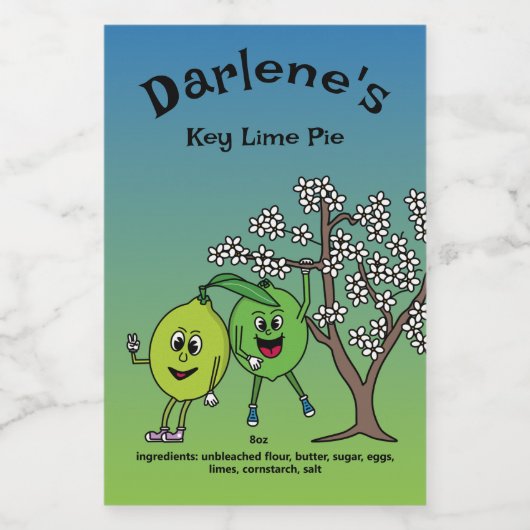 Limoen Pals Grappige Cartoon taart, wrongel en mee Voedselcontainer Etiket (Enkel label)