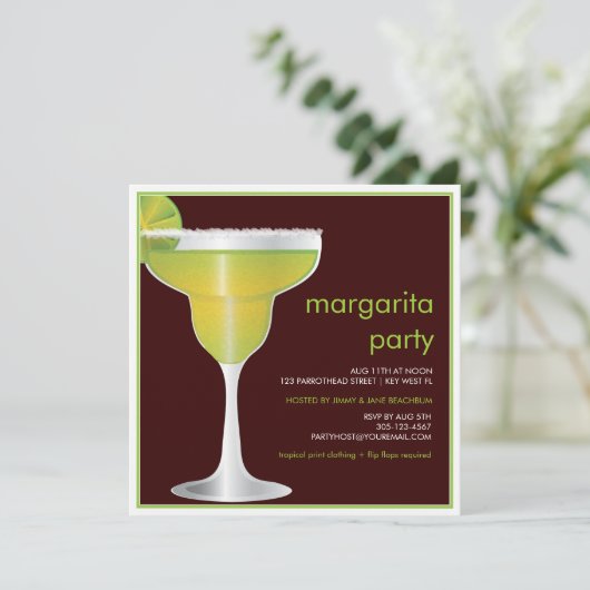 Limoen Paradise Margarita Party Invitation Kaart (Staand voorkant)