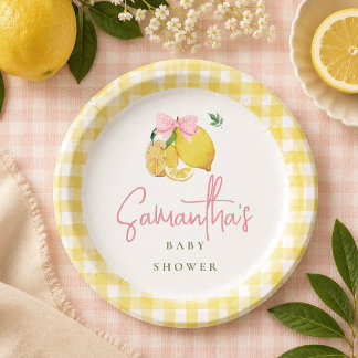 Limoen roze strik gingham  papieren bordje
