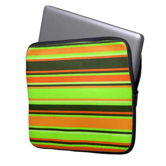 Limoen, Sinaasappel, & Tangerine Gestreepte Electr Laptop Sleeve (Voorkant Links)