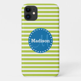 Limoen Stripes Blue Monogram iPhone 11 Hoesje