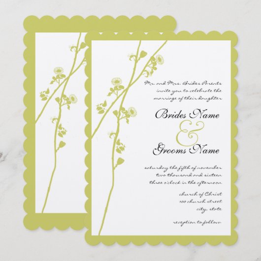 Limoen Wild Flower Branch Wedding Invitation Kaart (Voorkant / Achterkant)