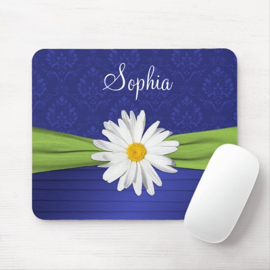 Limoen, wit en Royal Blue Damask Mousepad Muismat (Met muis)