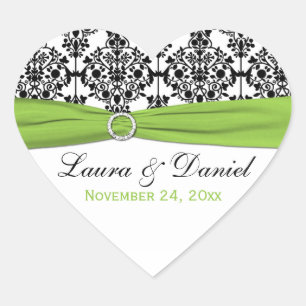 Limoen, wit en zwart Damask Heart Shape Sticker