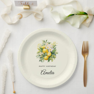 Limoenboeket met witte bloesems verjaardag papieren bordje