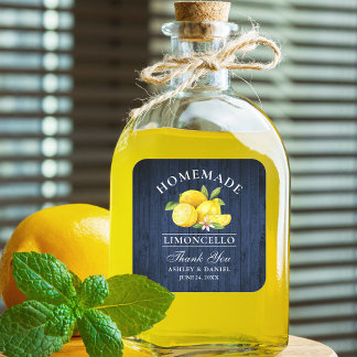Limoenen Blauwe Houten Bruiloft Bedankt Limoncello Vierkante Sticker