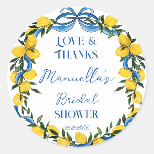 Limoenen blauwe lint strik Italiaanse bruidsdouche Ronde Sticker (Voorkant)