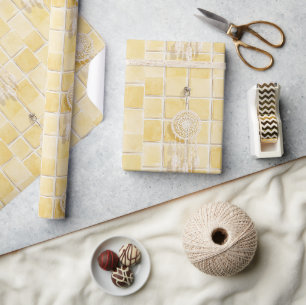 Limoengele Vierkanten Crème Droomvanger Verjaardag Cadeaupapier