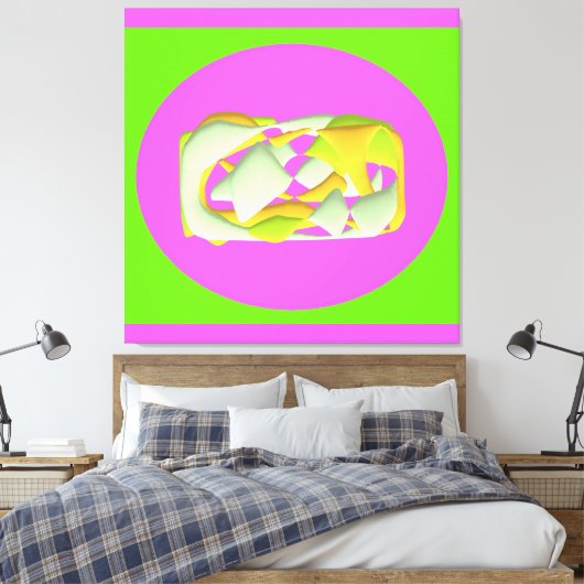 Limoengroen en felle paarse motieven canvas afdruk (Insitu (Slaapkamer))