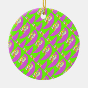 Limoengroen en felle paarse patroontjes Kaart Keramisch Ornament