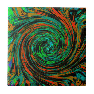 Limoengroen en Oranje Abstract Retro Draai Tegeltje