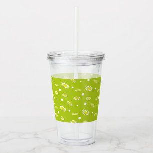 Limoengroen Madeliefje Stip Retro Lente Patroon Acryl Drinkbeker
