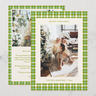 Limoengroen tartan geruite foto brief Kerstmis Feestdagenkaart