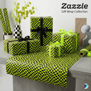 Limoengroen zwart verwrongen dambord trippy patroo cadeaupapier
