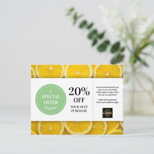 Limoenschijfjes Aangepaste Coupon Korting Briefkaart (Staand voorkant)