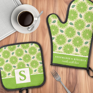 Limoenschijfjes Citroen Schattig Zomer Monogram Ovenwant & Pannenlap Set
