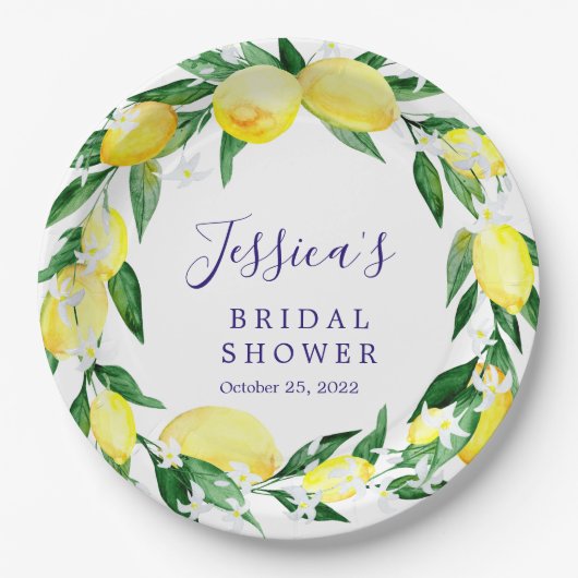 Limon Groene Bloesem Waterverf bruidsdouche Papieren Bordje (Voorkant)