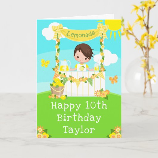 Limonade Bruin Haar Jongen Gefeliciteerd Verjaarda Kaart (Gele Bloem)