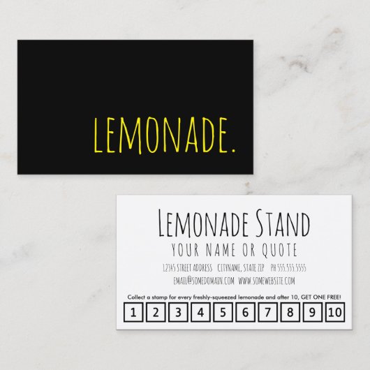 limonade. carte perforée de fidélité (Devant / Derrière)