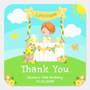 Limonade Roodharige Jongen Verjaardag Bedankt Vierkante Sticker
