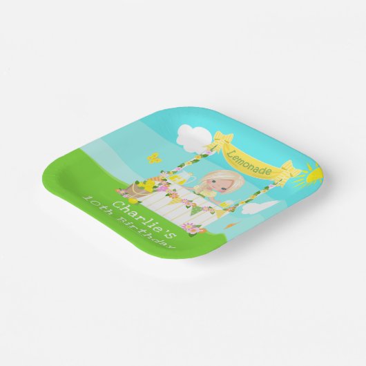 limonade stand verjaardag blond haar meisje papieren bordje (Gebogen)