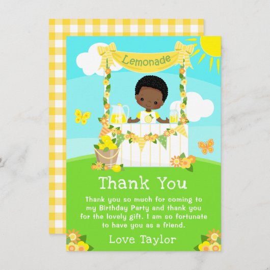 Limonadestand Verjaardag Donkere Huid Jongen Bedankkaart (Voorkant / Achterkant)
