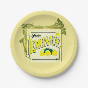  limonadeteken citroenfruit geel groen papieren bordje