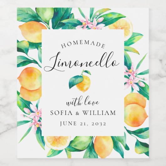 Limoncello Aquarel Citroen Likeur Fles Label Wijn Etiket (Enkel label)