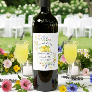 Limoncello Aquarel Wilde Bloemen Trouw Wijn Etiket