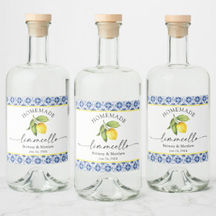 Limoncello Calligrafie Blauwe Tegel Waterverf Citr Likeurfles Etiket